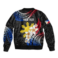 Personalised Philippines Tribal Bomber Jacket Mix Plumeria - Flag Colors LT7 - Polynesian Pride
