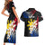 Personalised Philippines Tribal Couples Matching Short Sleeve Bodycon Dress and Hawaiian Shirt Mix Plumeria - Flag Colors LT7 - Polynesian Pride