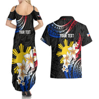 Personalised Philippines Tribal Couples Matching Summer Maxi Dress and Hawaiian Shirt Mix Plumeria - Flag Colors LT7 - Polynesian Pride