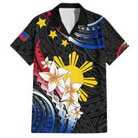 Personalised Philippines Tribal Family Matching Long Sleeve Bodycon Dress and Hawaiian Shirt Mix Plumeria - Flag Colors LT7 Dad's Shirt - Short Sleeve Black - Polynesian Pride