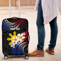 Personalised Philippines Tribal Luggage Cover Mix Plumeria - Flag Colors LT7 Black - Polynesian Pride