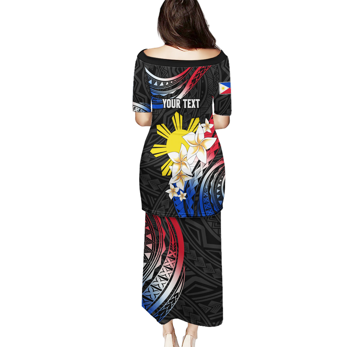 Personalised Philippines Tribal Puletasi Mix Plumeria - Flag Colors LT7 - Polynesian Pride