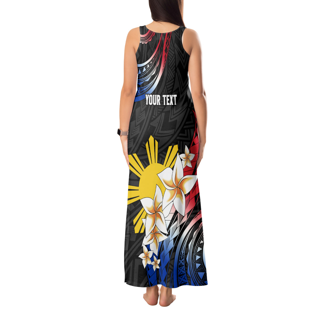 Personalised Philippines Tribal Tank Maxi Dress Mix Plumeria - Flag Colors LT7 - Polynesian Pride