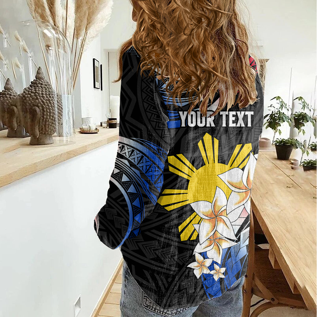 Personalised Philippines Tribal Women Casual Shirt Mix Plumeria - Flag Colors LT7 - Polynesian Pride