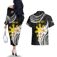 Personalised Philippines Tribal Couples Matching Off The Shoulder Long Sleeve Dress and Hawaiian Shirt Mix Plumeria LT7 - Polynesian Pride