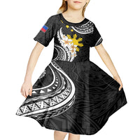 Personalised Philippines Tribal Kid Short Sleeve Dress Mix Plumeria LT7 - Polynesian Pride