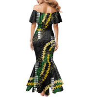 Hawaii Aloha Kakau Family Matching Mermaid Dress and Hawaiian Shirt Puakenikeni and Maile Lei Twist