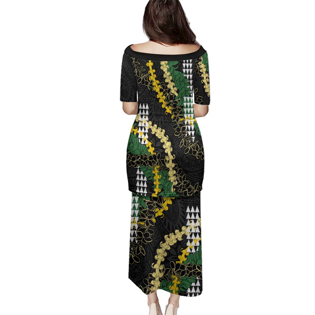 Hawaii Aloha Kakau Family Matching Puletasi and Hawaiian Shirt Puakenikeni and Maile Lei Twist