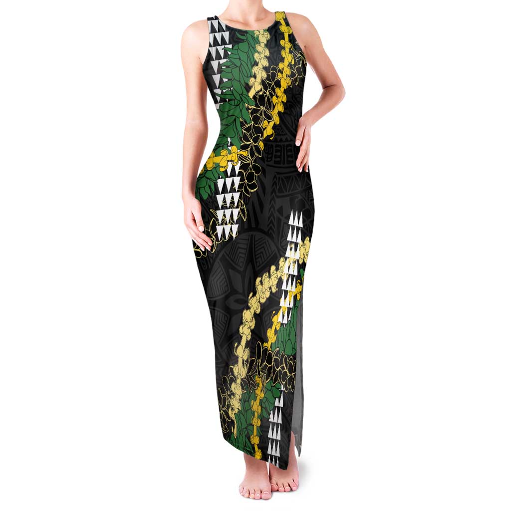 Hawaii Aloha Kakau Family Matching Tank Maxi Dress and Hawaiian Shirt Puakenikeni and Maile Lei Twist
