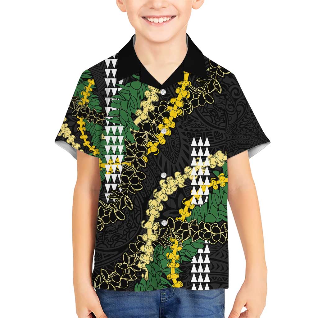 Hawaii Aloha Kakau Kid Hawaiian Shirt Puakenikeni and Maile Lei Twist