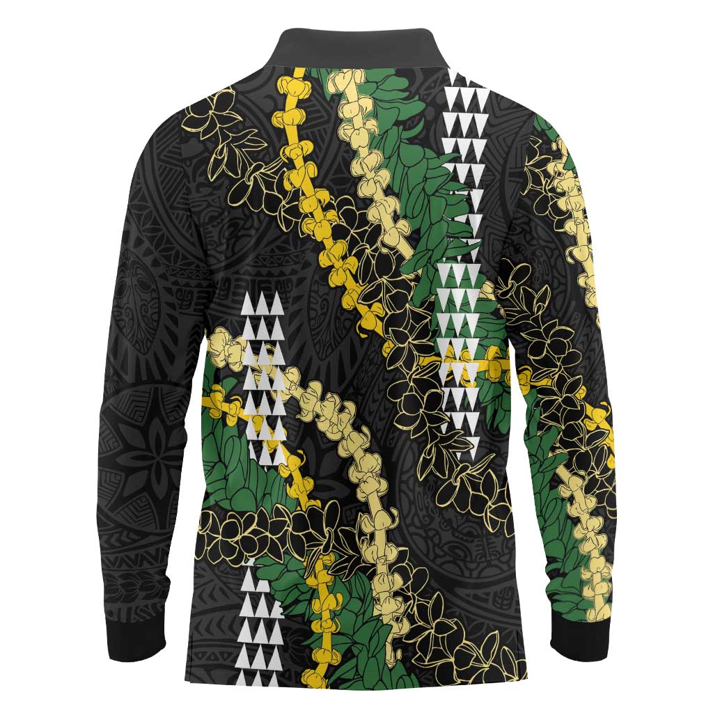 Hawaii Aloha Kakau Long Sleeve Polo Shirt Puakenikeni and Maile Lei Twist