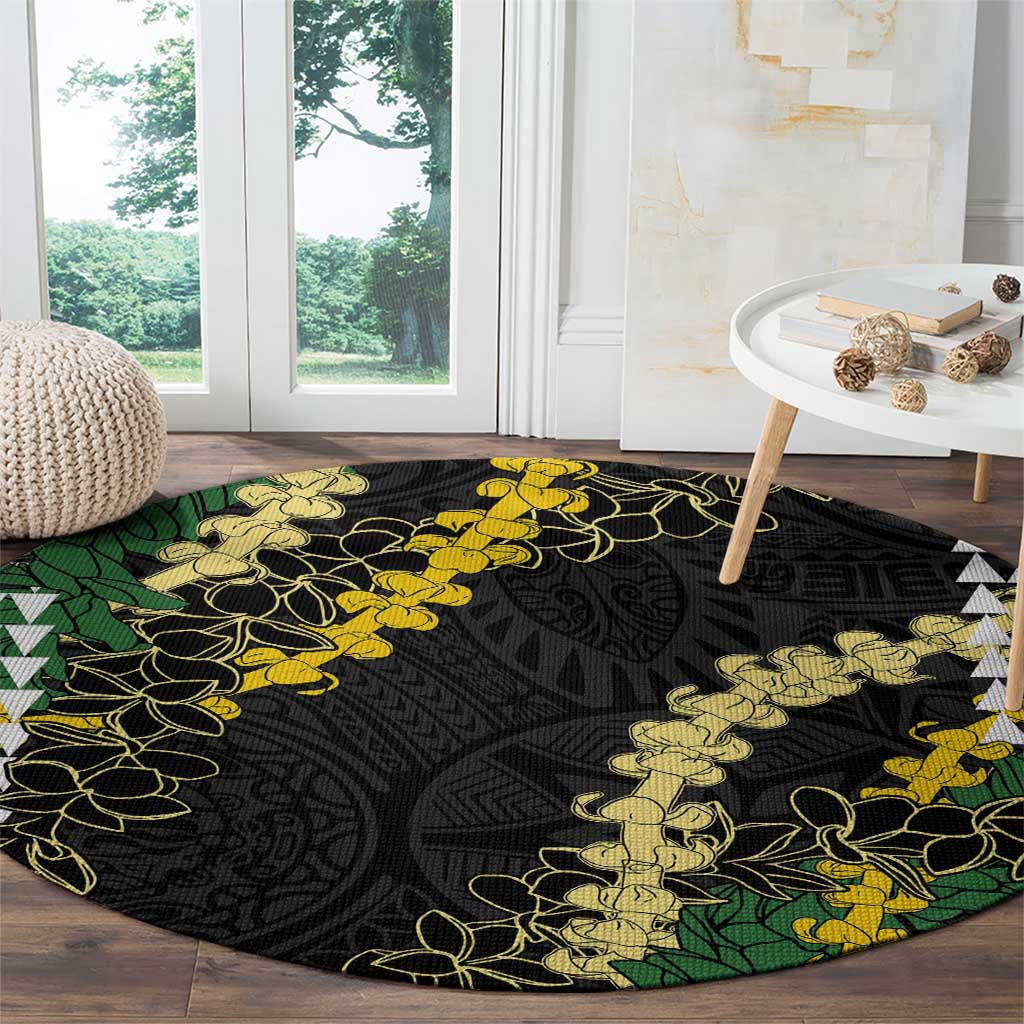 Hawaii Aloha Kakau Round Carpet Puakenikeni and Maile Lei Twist