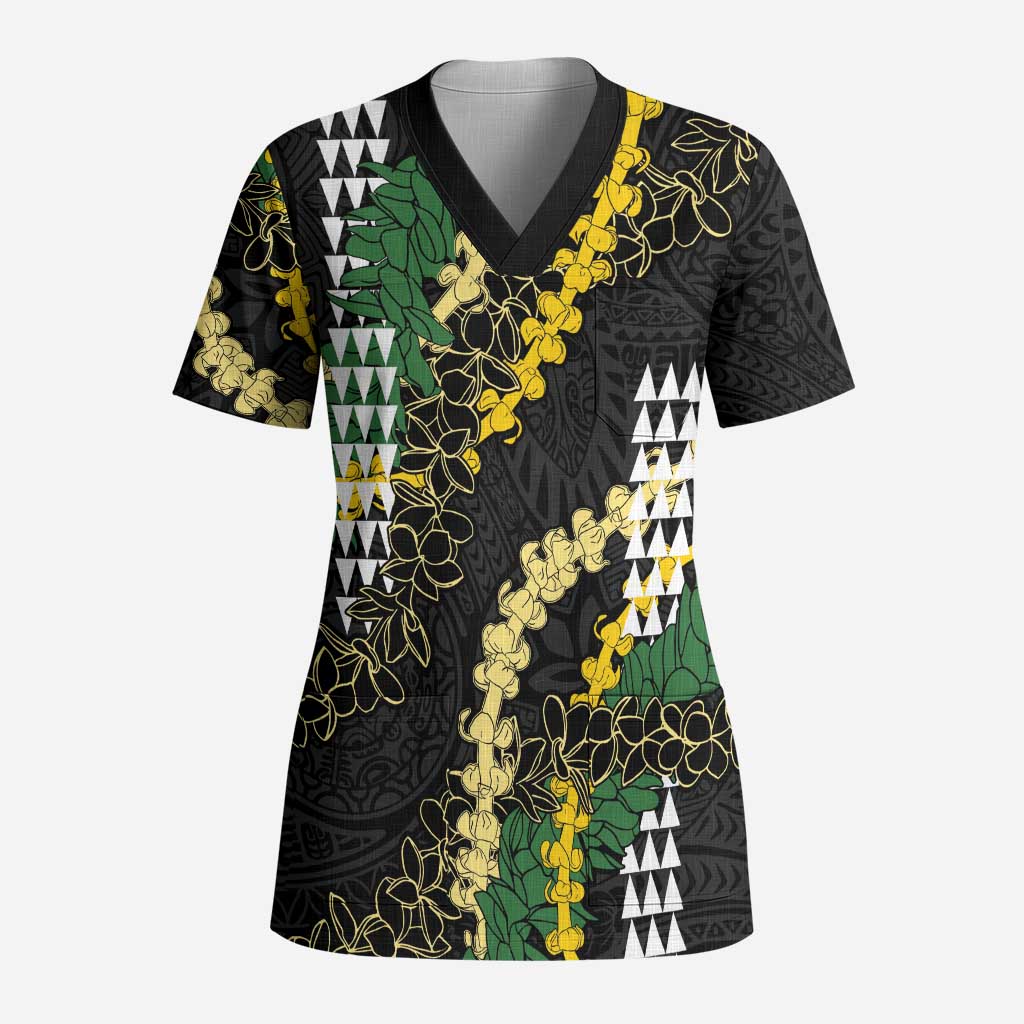Hawaii Aloha Kakau Scrub Top Puakenikeni and Maile Lei Twist - Polynesian Pride