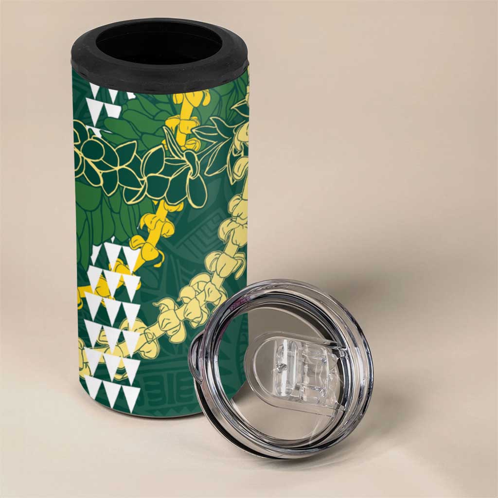 Hawaii Aloha Kakau 4 in 1 Can Cooler Tumbler Green Puakenikeni and Maile Lei Twist