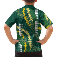 Hawaii Aloha Kakau Family Matching Long Sleeve Bodycon Dress and Hawaiian Shirt Green Puakenikeni and Maile Lei Twist