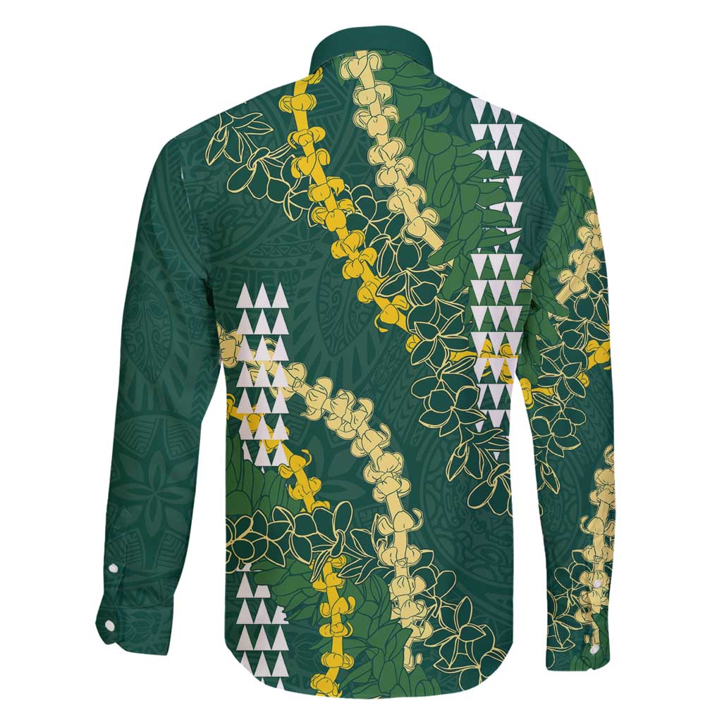 Hawaii Aloha Kakau Family Matching Off Shoulder Maxi Dress and Hawaiian Shirt Green Puakenikeni and Maile Lei Twist