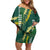 Hawaii Aloha Kakau Family Matching Off Shoulder Short Dress and Hawaiian Shirt Green Puakenikeni and Maile Lei Twist