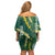 Hawaii Aloha Kakau Family Matching Off Shoulder Short Dress and Hawaiian Shirt Green Puakenikeni and Maile Lei Twist