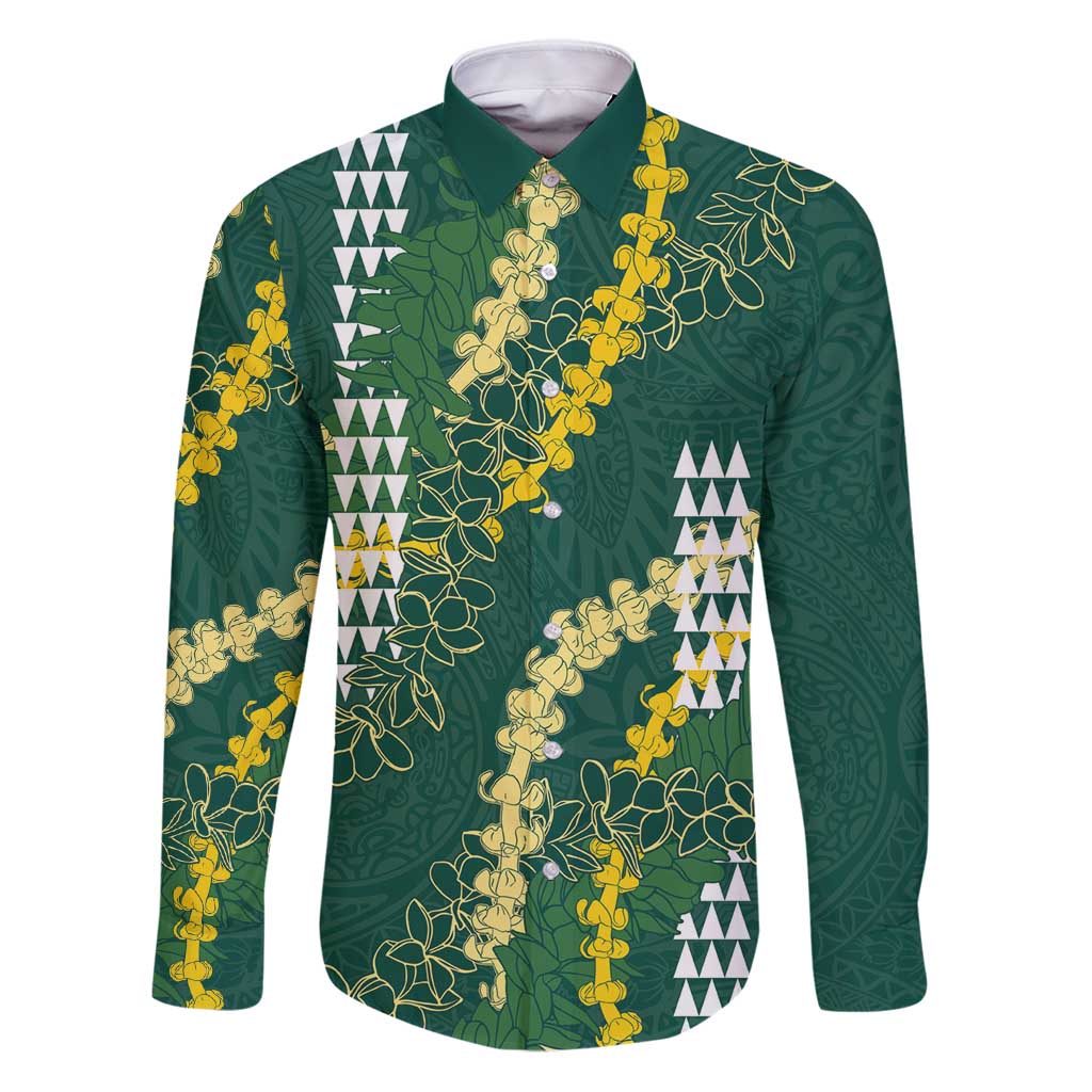 Hawaii Aloha Kakau Family Matching Puletasi and Hawaiian Shirt Green Puakenikeni and Maile Lei Twist