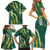 Hawaii Aloha Kakau Family Matching Short Sleeve Bodycon Dress and Hawaiian Shirt Green Puakenikeni and Maile Lei Twist