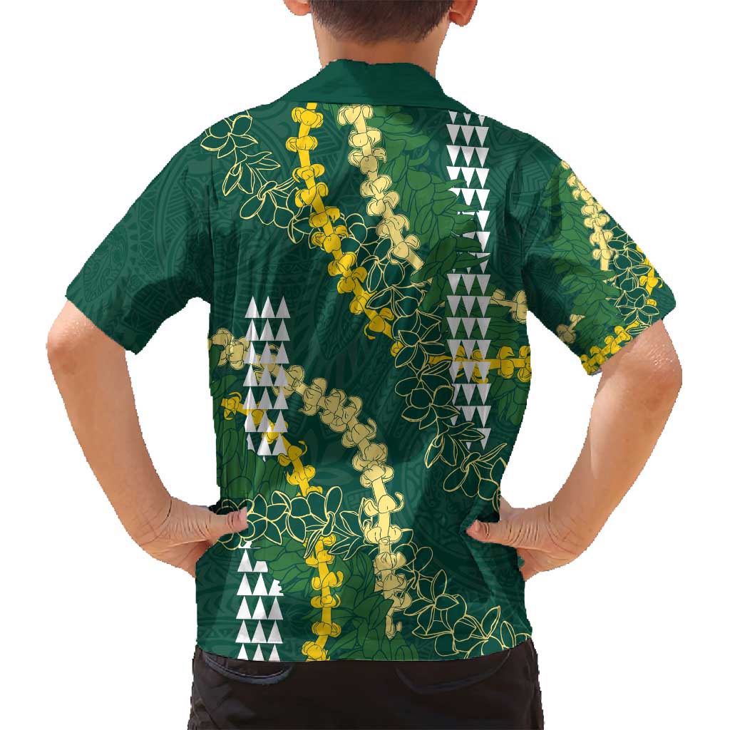 Hawaii Aloha Kakau Family Matching Tank Maxi Dress and Hawaiian Shirt Green Puakenikeni and Maile Lei Twist