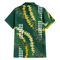 Hawaii Aloha Kakau Family Matching Tank Maxi Dress and Hawaiian Shirt Green Puakenikeni and Maile Lei Twist