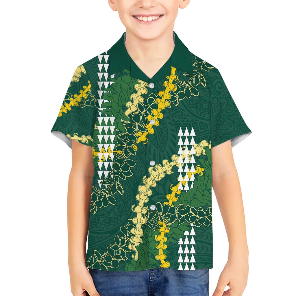 Hawaii Aloha Kakau Family Matching Tank Maxi Dress and Hawaiian Shirt Green Puakenikeni and Maile Lei Twist