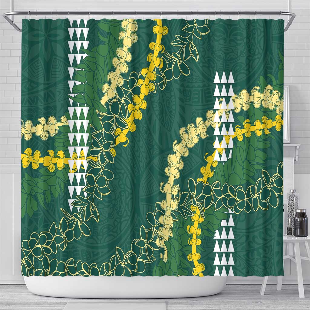 Hawaii Aloha Kakau Shower Curtain Green Puakenikeni and Maile Lei Twist