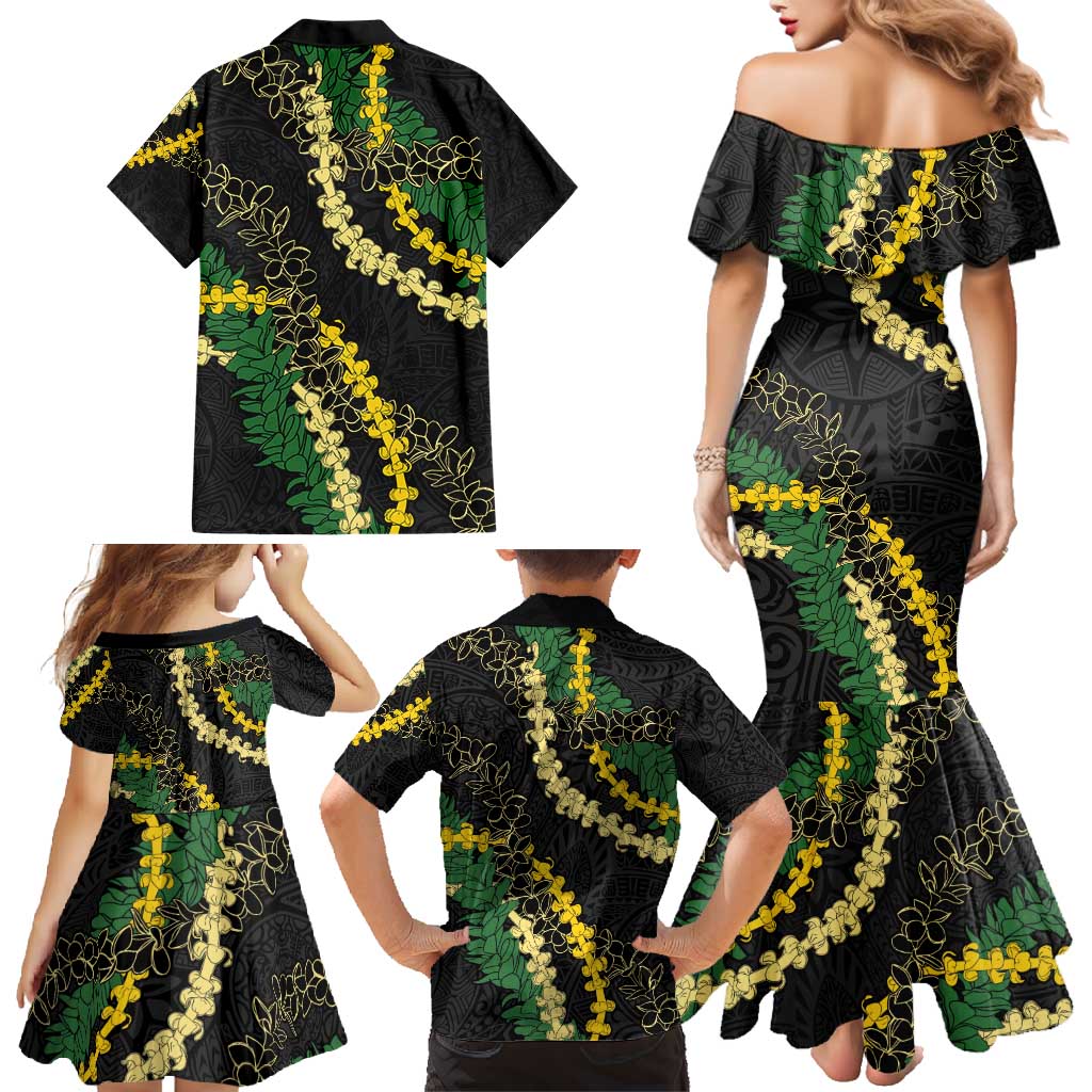 Hawaii Puakenikeni - Maile Lei Family Matching Mermaid Dress and Hawaiian Shirt Obsidian Black