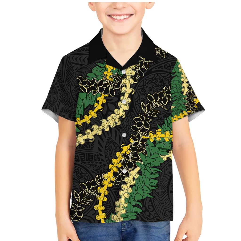 Hawaii Puakenikeni - Maile Lei Family Matching Mermaid Dress and Hawaiian Shirt Obsidian Black