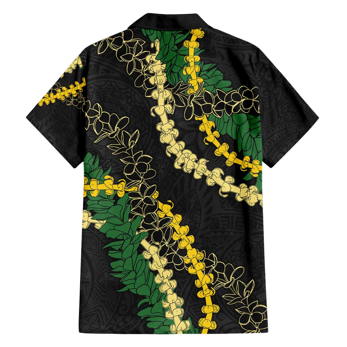 Hawaii Puakenikeni - Maile Lei Family Matching Off The Shoulder Long Sleeve Dress and Hawaiian Shirt Obsidian Black