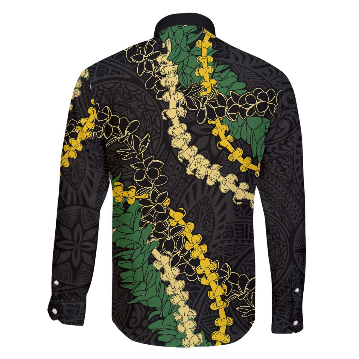 Hawaii Puakenikeni - Maile Lei Family Matching Off The Shoulder Long Sleeve Dress and Hawaiian Shirt Obsidian Black