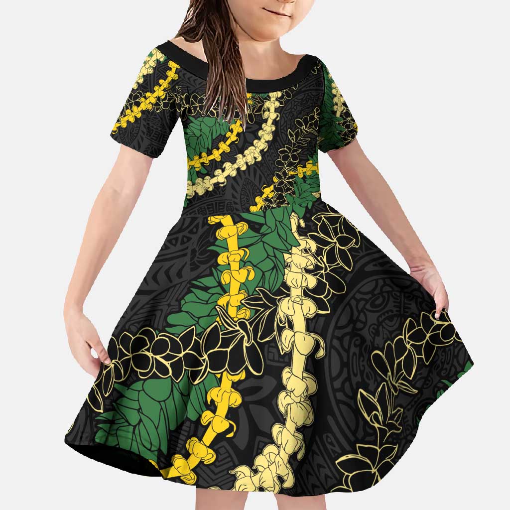 Hawaii Puakenikeni - Maile Lei Family Matching Off Shoulder Maxi Dress and Hawaiian Shirt Obsidian Black