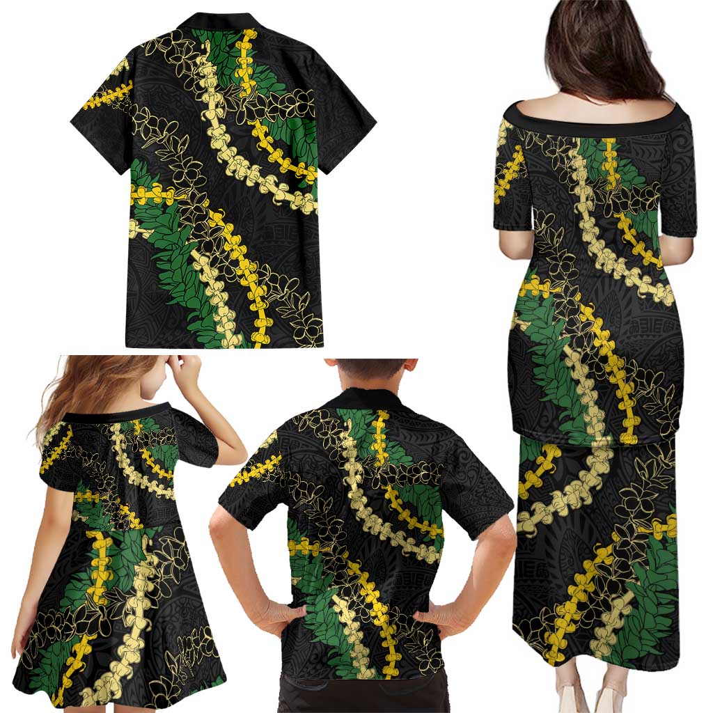 Hawaii Puakenikeni - Maile Lei Family Matching Puletasi and Hawaiian Shirt Obsidian Black