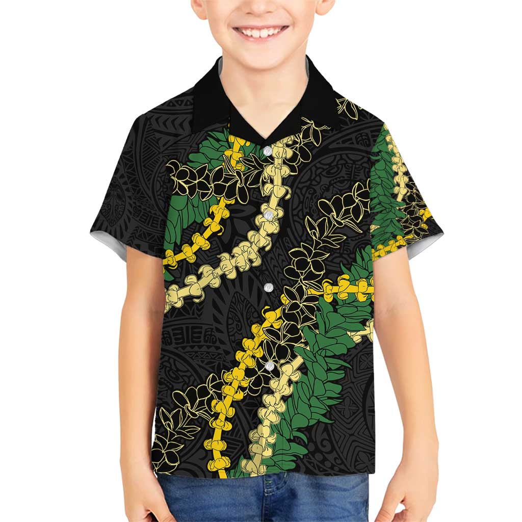 Hawaii Puakenikeni - Maile Lei Family Matching Puletasi and Hawaiian Shirt Obsidian Black