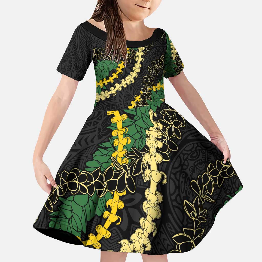 Hawaii Puakenikeni - Maile Lei Family Matching Tank Maxi Dress and Hawaiian Shirt Obsidian Black