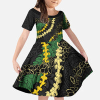 Hawaii Puakenikeni - Maile Lei Family Matching Tank Maxi Dress and Hawaiian Shirt Obsidian Black