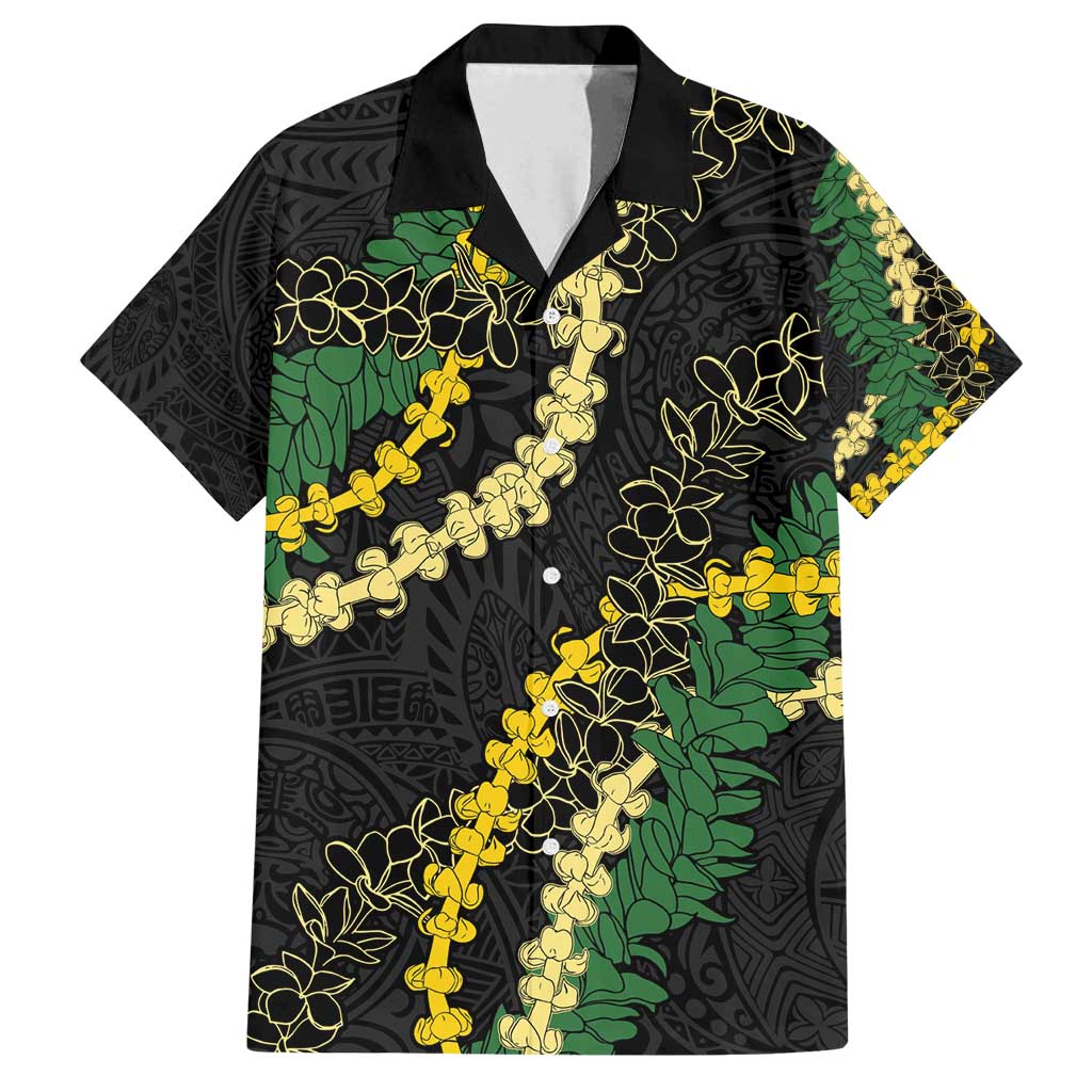 Hawaii Puakenikeni - Maile Lei Family Matching Tank Maxi Dress and Hawaiian Shirt Obsidian Black