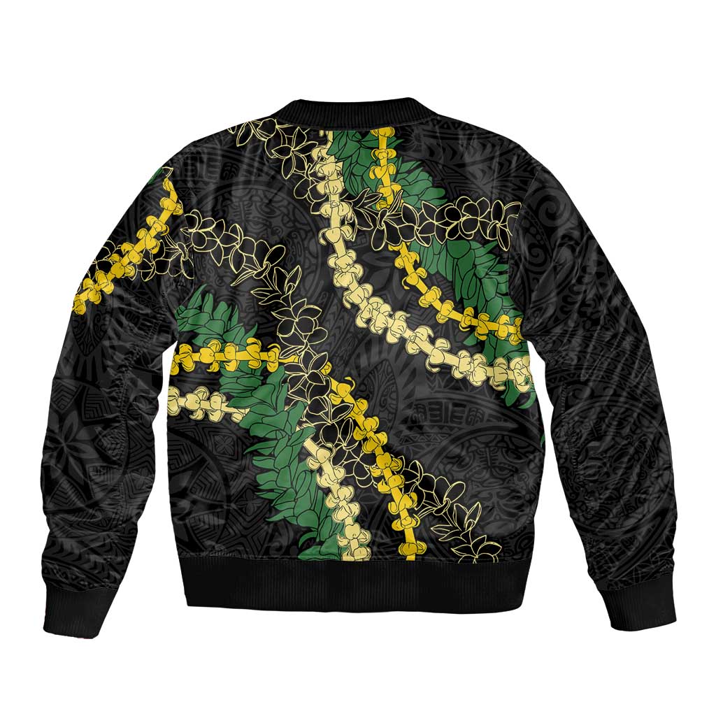 Hawaii Puakenikeni - Maile Lei Sleeve Zip Bomber Jacket Obsidian Black