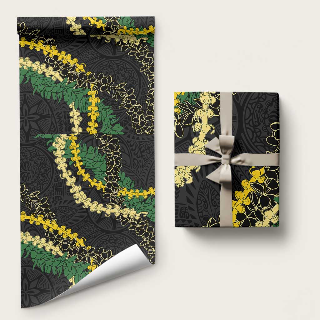 Hawaii Puakenikeni - Maile Lei Wrapping Paper Obsidian Black LT7 58" × 23" Black - Polynesian Pride