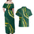 Hawaii Puakenikeni - Maile Lei Couples Matching Off Shoulder Maxi Dress and Hawaiian Shirt Sage Green
