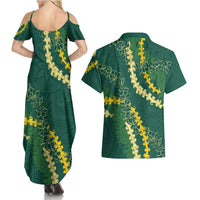 Hawaii Puakenikeni - Maile Lei Couples Matching Summer Maxi Dress and Hawaiian Shirt Sage Green