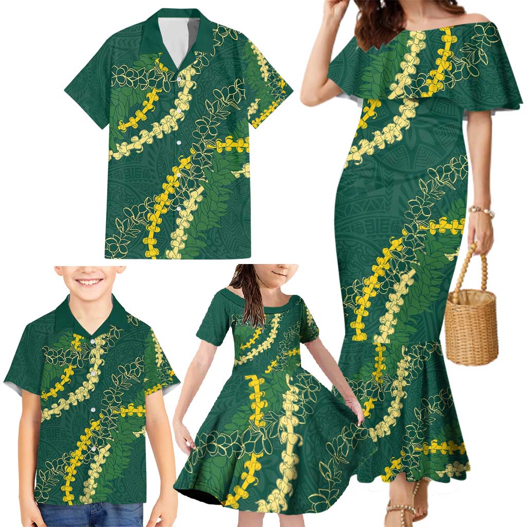 Hawaii Puakenikeni - Maile Lei Family Matching Mermaid Dress and Hawaiian Shirt Sage Green
