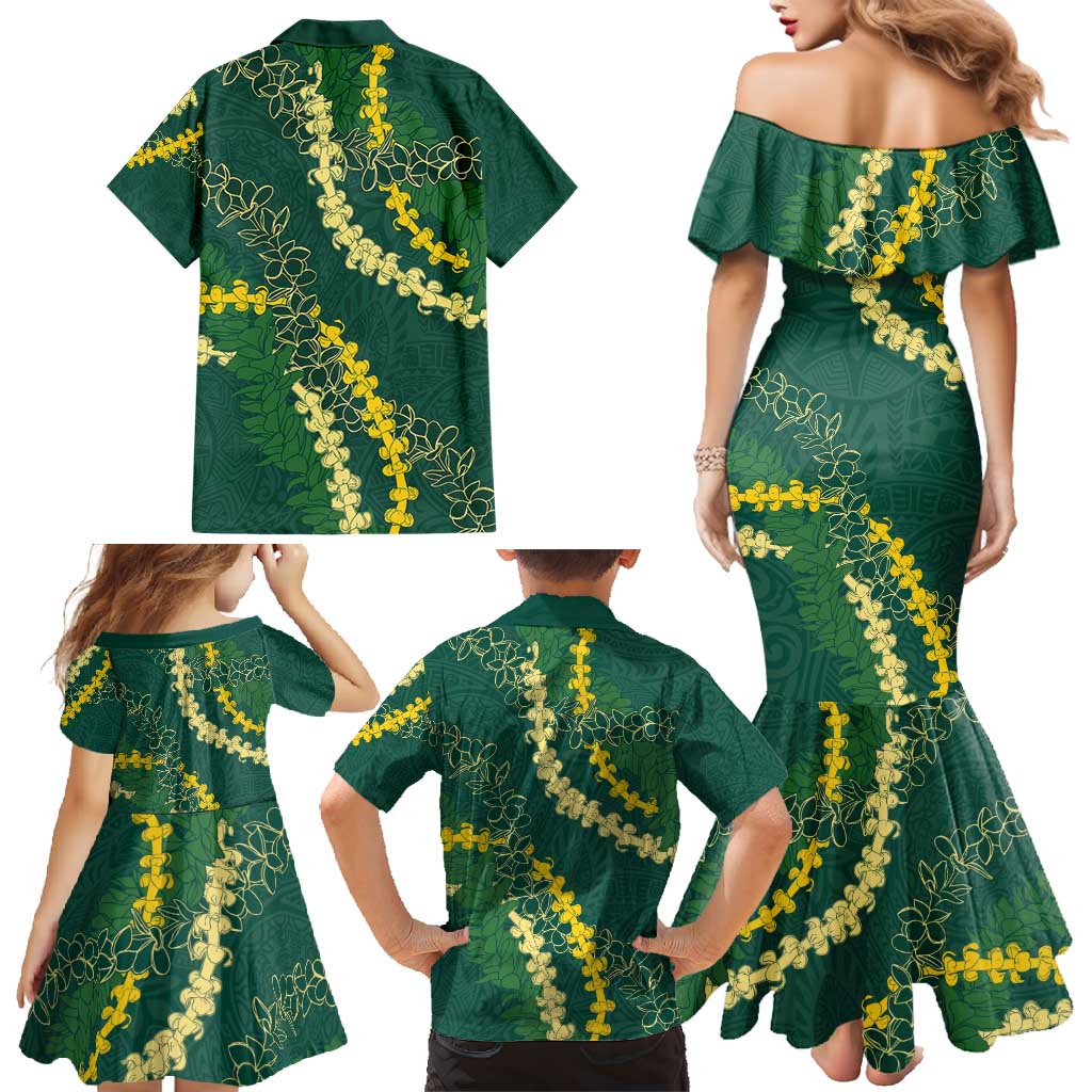 Hawaii Puakenikeni - Maile Lei Family Matching Mermaid Dress and Hawaiian Shirt Sage Green