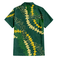 Hawaii Puakenikeni - Maile Lei Family Matching Off The Shoulder Long Sleeve Dress and Hawaiian Shirt Sage Green