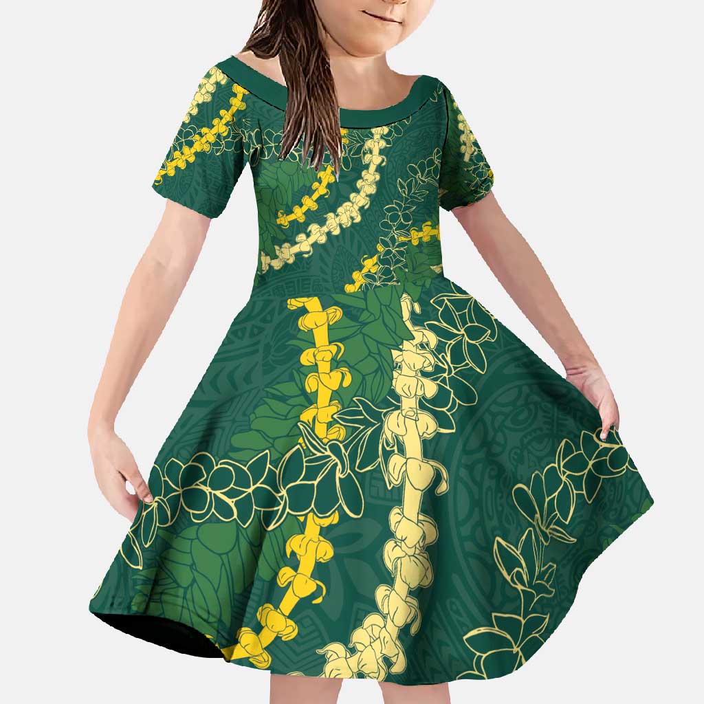 Hawaii Puakenikeni - Maile Lei Family Matching Off Shoulder Maxi Dress and Hawaiian Shirt Sage Green