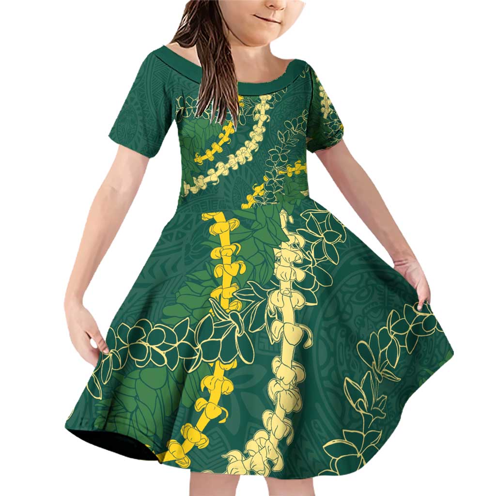 Hawaii Puakenikeni - Maile Lei Family Matching Off Shoulder Short Dress and Hawaiian Shirt Sage Green