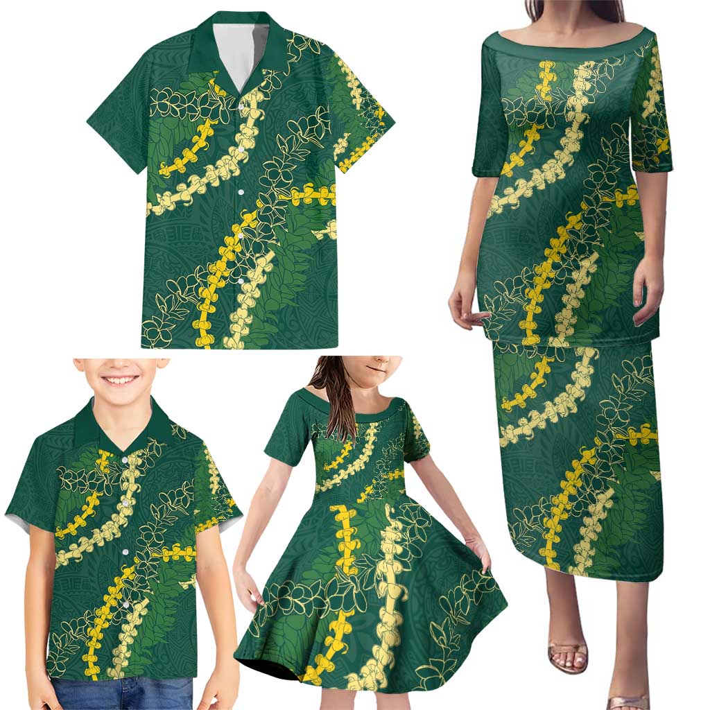 Hawaii Puakenikeni - Maile Lei Family Matching Puletasi and Hawaiian Shirt Sage Green