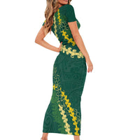 Hawaii Puakenikeni - Maile Lei Family Matching Short Sleeve Bodycon Dress and Hawaiian Shirt Sage Green
