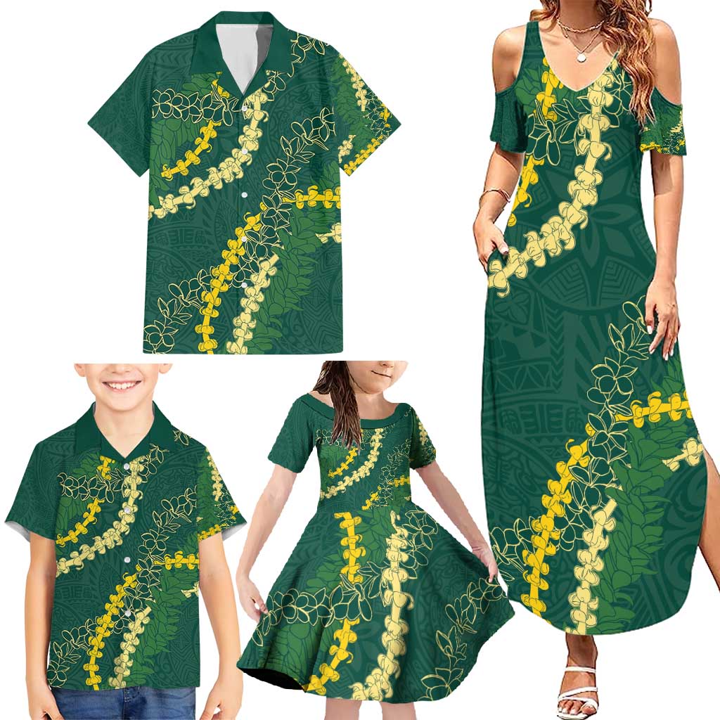 Hawaii Puakenikeni - Maile Lei Family Matching Summer Maxi Dress and Hawaiian Shirt Sage Green